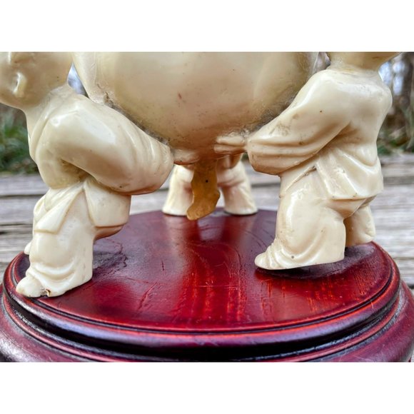 Vintage Asian China Resin Sculpture Boys Holding Longevity Peach - Picture 6 of 15
